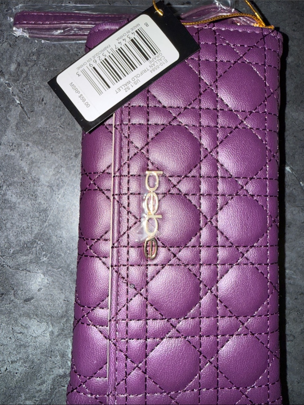 bebe Quilted Wristlet Card Holder - Purple with Gold Hardware